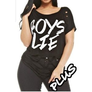 Fun Glitz Plus Size "Boys Lie" Distressed Top